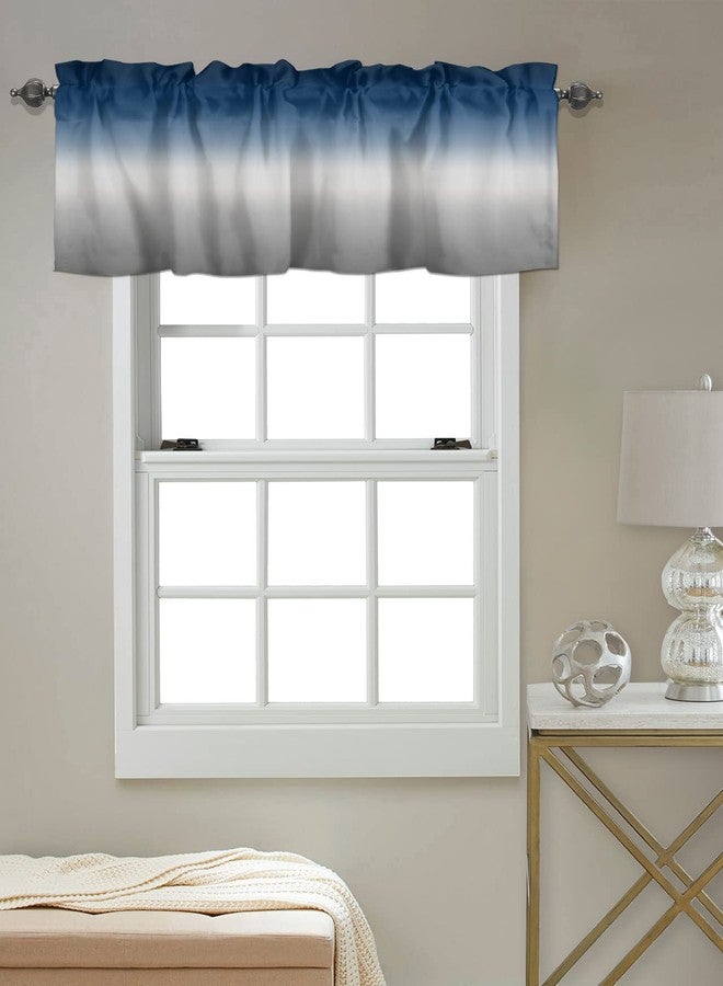 ALAGEO Windows Valances Curtain Blue and Grey Ombre Kitchen Valances Rod Pocket Gradient Gradual Color Modern Window Treatment Short Topper Curtains for Kitchen Bathroom Living Room 1 Panel,54 x 18 inch - Image 3